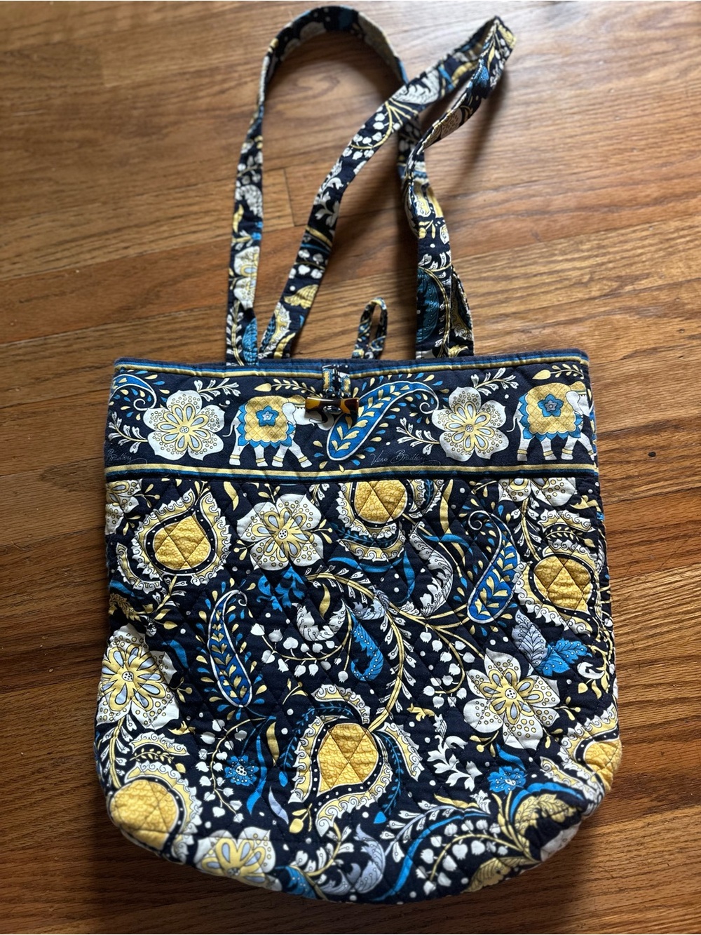Vera Bradley Navy, Yellow & Teal Quilted Shoulder Tote